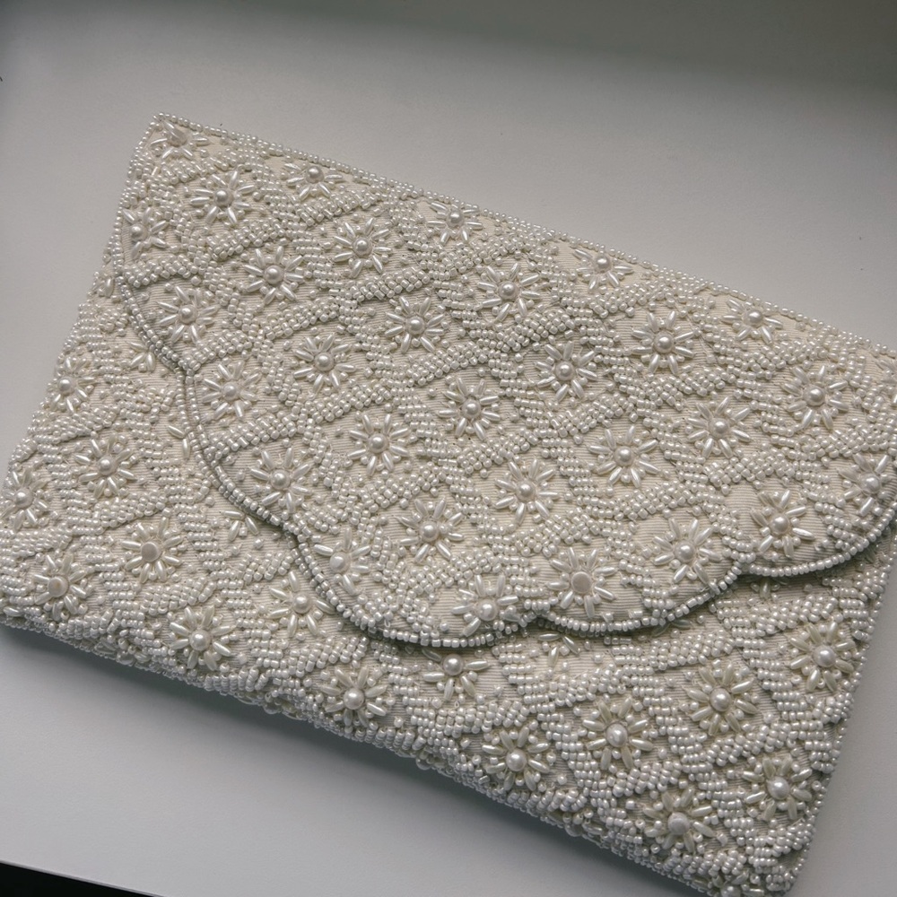 Immaculate Radiance White Pearl Beaded Clutch